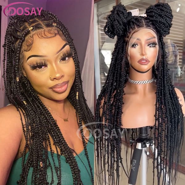 36" Long Synthetic Wigs Box Braided Wigs For Black Women Full Lace Braided Wig Fake Scalp Heat Resistant Braiding Hair Cospaly