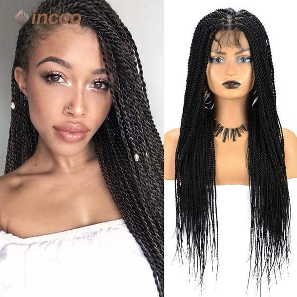 36" Longblack Incoo Synthetic Braided Hair Wigs Knotless Box Braiding For Black Women Straight Lace Front Wigs Hair For Braids