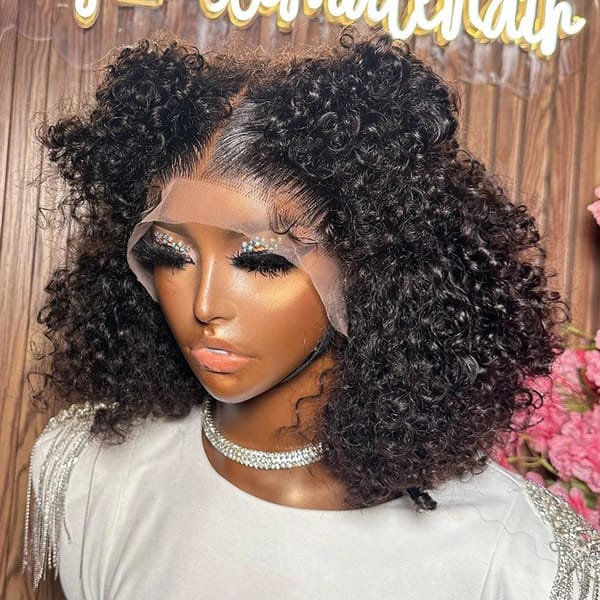 13x4 Jerry Curly Lace Front Wig Deep Kinky Curly Human Hair Wigs Brazilian Transparent Lace Frontal Closure Wig  For Woman