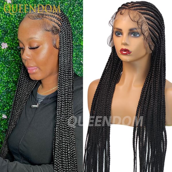 Full Lace Tribal Braids Wigs Synthetic 36" Handmade Cornrow Braided Wigs For Black Women Knotless Box Braids Wigs With Baby Hair