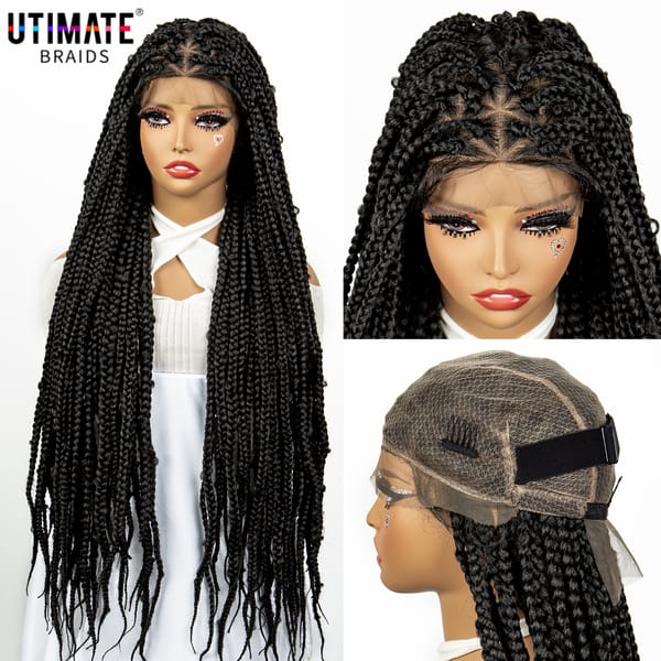 Knotless Braided Wigs Synthetic Full Lace Cornrow Box Braiding Wigs for Black Women 36 Inches Long Hair Wigs with Baby Hair