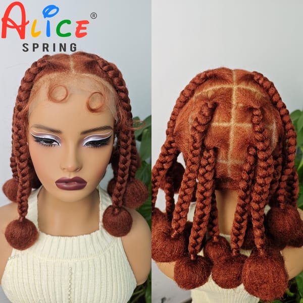 12 Inches Ginger Orange Synthetic Braided Wigs Transparent Lace Front Kontless Box Braiding Wigs With Baby Hair for Black Women