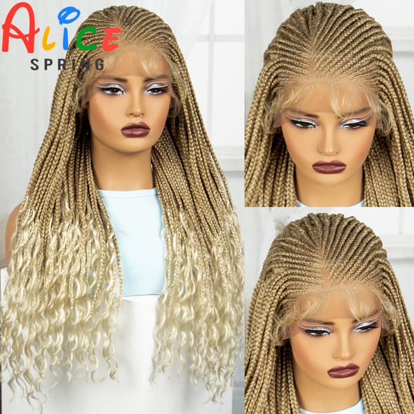 Blonde 28 Inch Curly Synthetic 13x5 Lace Cornrow Braided Wigs Transparent Lace Front Hair Wigs for Black Women with Baby Hair