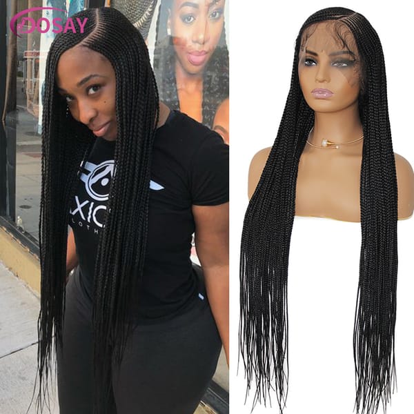 Full Lace Cornrow Braids Side Part Synthetic Lace Front Wig Knotless Box Braids Wig With Baby Hair Braided Wigs For Black Women