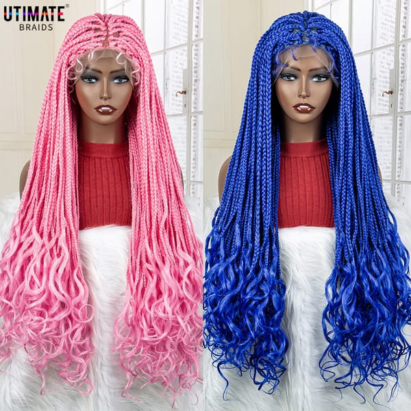 36 Inches Synthetic 9x6 Lace Front Braided Wigs Colorful Knotless Box Braiding Wig for Women Water Wave Hair Wig with Baby Hair