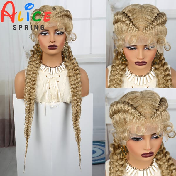 Blonde Synthetic Lace Braided Wig 36 Inch Twisted Braids Wigs Transparent Lace Front Braided Wigs for Black Women with Baby Hair