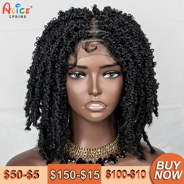 14 Inches Braided Wigs Synthetic Lace Front Wigs Dreadlocks Short Bob Knotelss Wigs with Baby Hair for Black Women Daily Wear