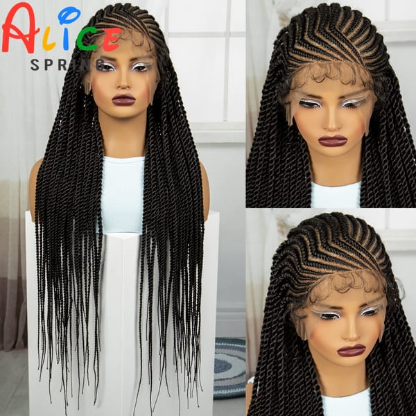 36 Inch Synthetic Cornrow Braids Wigs Transparent Full Lace Braided Wigs Natural Lace Front Wigs for Black Women with Baby Hair