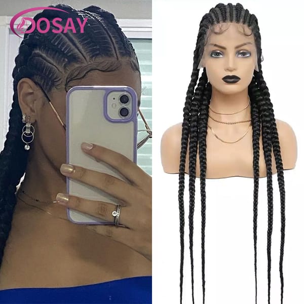 36" Synthetic Full Lace Front Double Dutch Cornrow Braided Wigs Braiding Hair For Femme Ginger Pink Brown Braid Wig Goddess