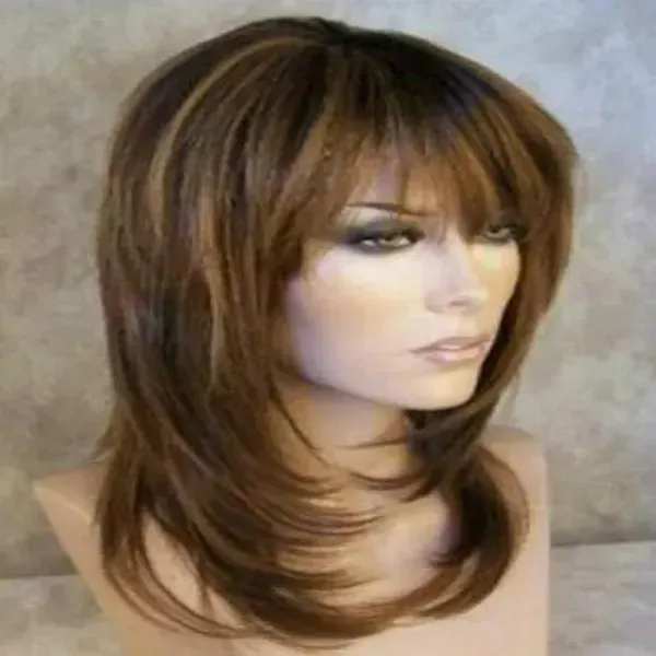 Cosplay long fine brown mix blonde straight Hair Wigs For Women’s Christmas Halloween Costume Party Wigs
