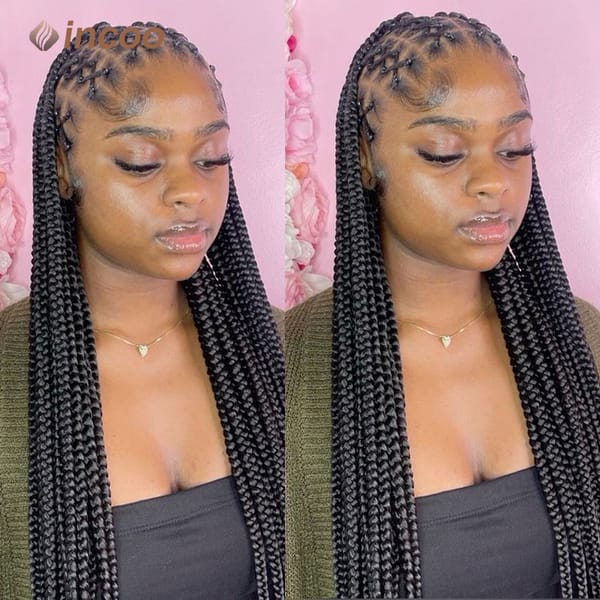 36" Synthetic Hair Lace Front Incoo Full Criss Cross Braids Wig Ginger Pink Brown Braids Classic Durable For Black Women