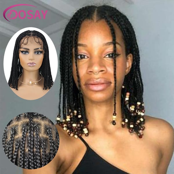 Dreadlock Short Bob Braided Wig 10 Inch Full Lace Front Synthetic Box Braid Wig with Baby Hair Knotless Cornrow Plait Braids Wig