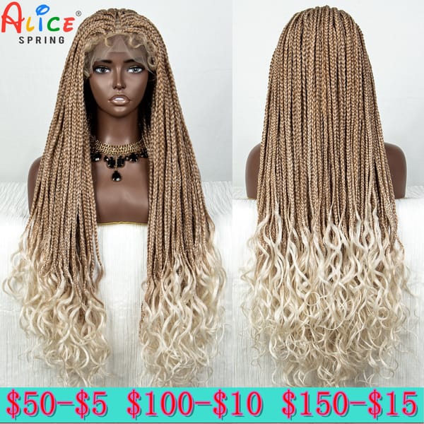 36 Inches 613 Blonde Synthetic Braided Lace Front Braide Wigs with Baby Hair for Black Women Colored Lace Front Braiding Hair
