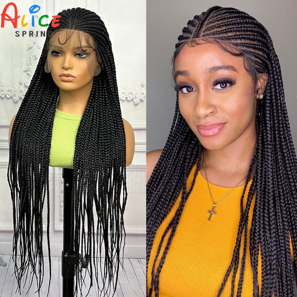 32 Inch Synthetic 13x9 Lace Front Cornrow Braided Wigs With Baby Hair Natural Knotless Braided Lace Hair Wigs for Black Women