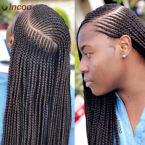 36'' Braided Wigs For Black Women Full Lace Front Knotless Box Braided Wig With Baby Hair Synthetic Side Part Cornrow Braid Wigs