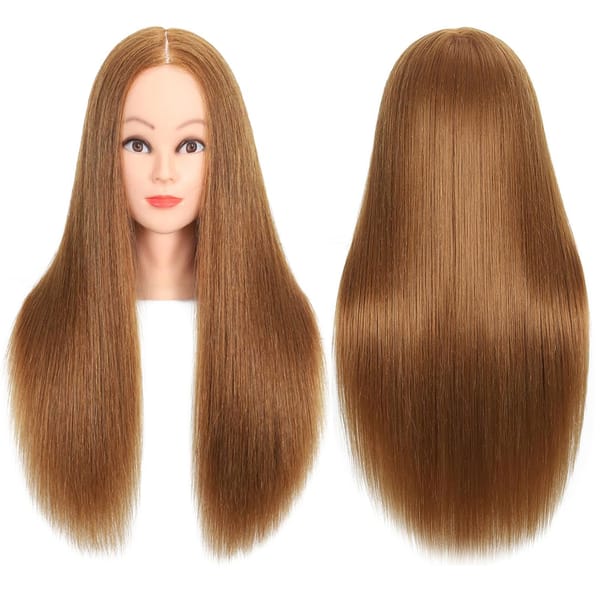 24inch Mannequin Head Hair Styling Manikin Cosmetology Doll Head Synthetic Fiber Hair Hairdressing Training Model Training Head