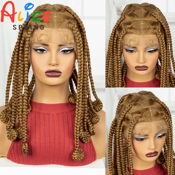 12 Inch Ombre Synthetic Braided Wigs Transparent Full Lace Hair Wigs Bantu Knotless Box Braids with Baby Hair for Black Women