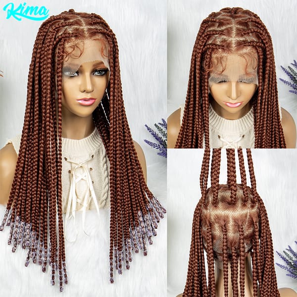 Synthetic Transparent HD Full Lace Braided Wigs With Beads Crochet Braid Braiding Hair Knotless Box Cornrow Braid Faux Locs Wigs