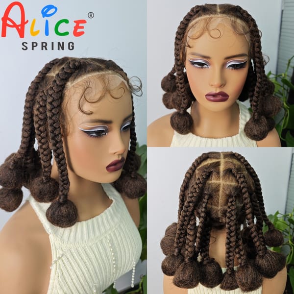 Chocolate Brown 12 Inches Synthetic Braided Wig Transparent Lace Front Kontless Box Braiding Wigs With Baby Hair for Black Women