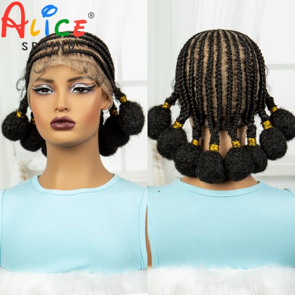 10 Inch Synthetic Natural Cornrow Braids Braiding Hair Wig with Baby Hair Transparent Full Lace Wigs Bantu Braided Wig for Women