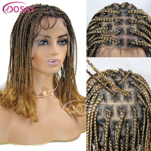 Box Braided Wigs For Black Women Crochet Hair Full Lace Wigs Cornrow Ombre Blonde African Synthetic Short Bob Braiding Hair Wig
