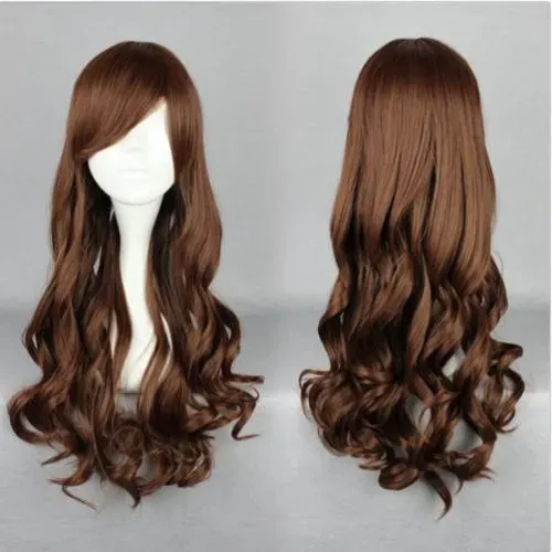 70CM Lolita Long Brown Women Anime Cosplay Curly Wavy Costume Party Hair Wig