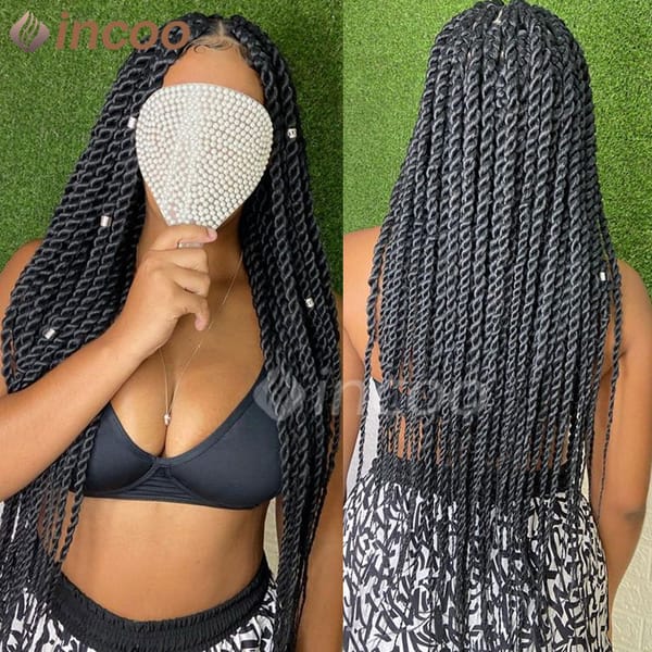 Synthetic Full Lace Wig Senegalese Twist Braided Wigs Crochet Box Wig Braid 36 Inches Braiding Hair Knotless Box Braids Wigs