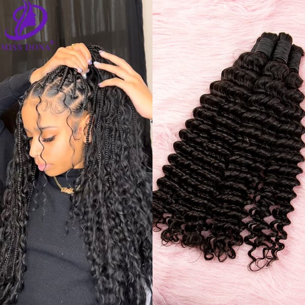 Boho Braiding Hair Extensions Bulk 100% Human Hair Natural Black Deep Curly Hair Extensions Bundles Hair Beauty for Boho Braids