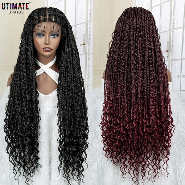 Synthetic  Braided Wigs Lace Front Wig Frontal Long Curly 32 Inches with Baby Hair for Black Woman Braided Box Afro Hair Wig