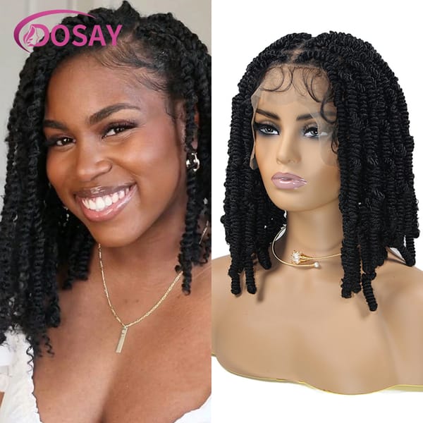 Dosay 12" Synthetic Spring Twist Braids Braided Wigs Bob Braid Wig Goddess Curly Hair Wigs Short Black For Black Women Durable