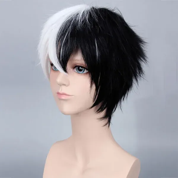 Short Women’s Black & White Cosplay Anime Party Hair Wig Heat Resistant