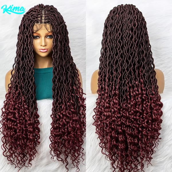 32 inch Burgundy Color Synthetic Lace Front Wig Braided Wigs With Baby Hair Braided Lace Front Wigs Curly Dreadlocks Wigs