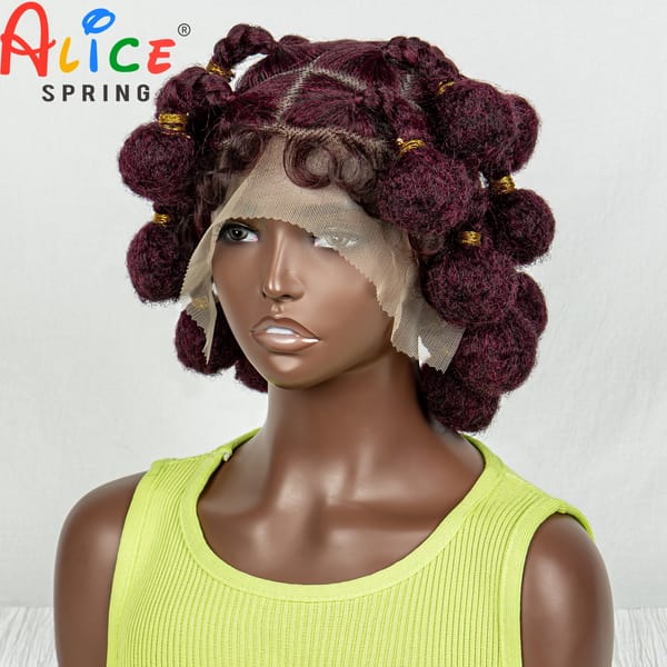 Burgundy 99J Synthetic Full Lace Handmade Bantu Braided Wigs with Baby Hair For Black Women Transparent Braiding Hair Wigs
