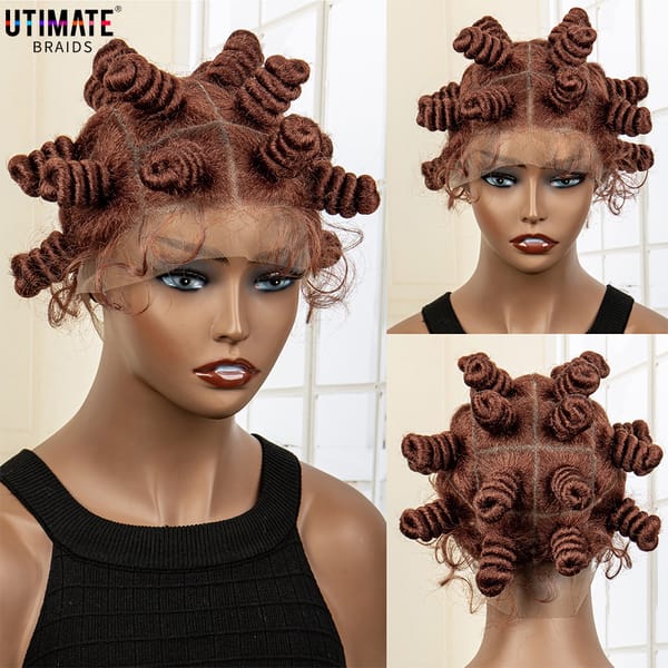 Colorful Bantu Knotless Box Braided Wigs for Black Women Synthetic Full Lace Buns Braids Wig with Baby Hair African Braiding Wig