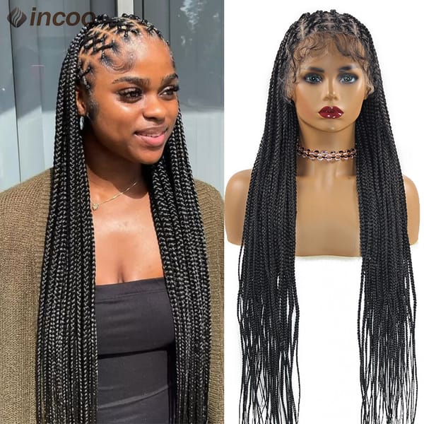 Synthetic Full Lace Braided Wigs With Baby Hair Criss Cross Knotless Box Braids Wig Cornrows Braided Lace Front Wigs For Women