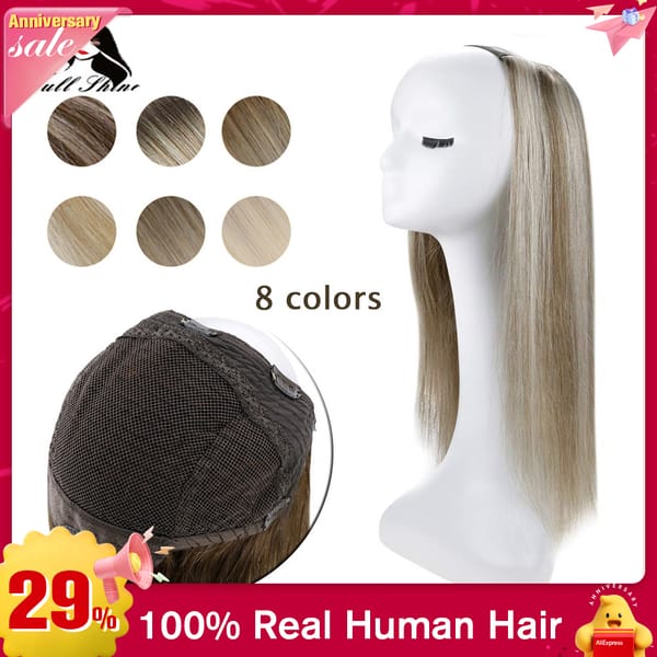 Full Shine Half Wig Ombre Color Clip in Half U Wigs Human Hair One Piece Extensions Remy Straight U Part Hair Wigs