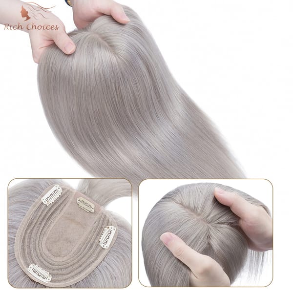 Rich Choices 10x12cm Human Hair Toppers With Bangs Natural Silk Base Clip in Topper Top Hair in Hair Extension for Women