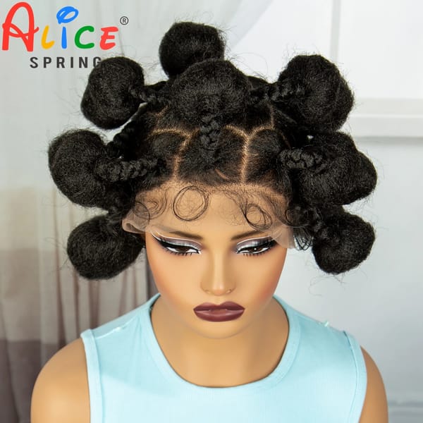 Handmade Bantu Full Lace Braided Wigs Synthetic Lace Front Kontless Box Braiding Hair Wig Short Cute Braided Lace Wig for Women