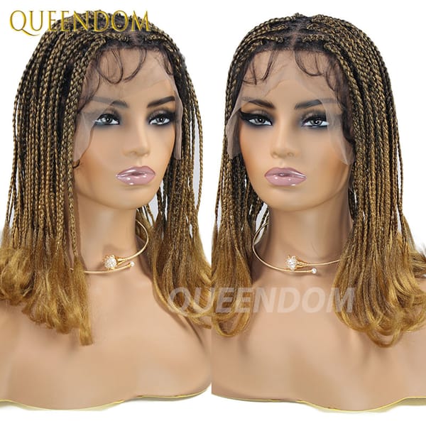 Box Braided Wigs For Black Women Crochet Hair Full Lace Wigs Cornrow Ombre Blonde African Synthetic Short Bob Braiding Hair Wig