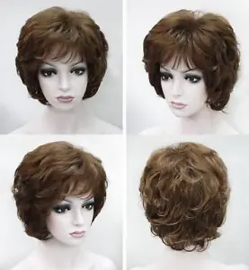 Women Wig Ladies Wig Short Golden Brown Curls Synthetic Hair Wigs
