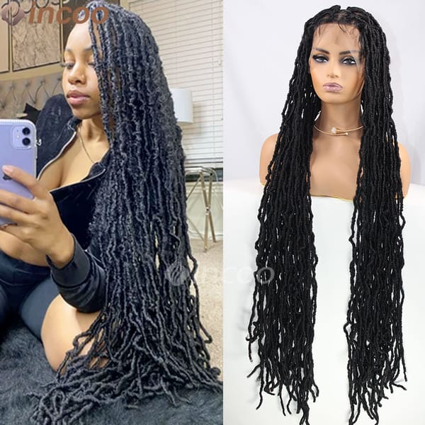 Synthetic Full Lace Braid Butterfly Locs Wig Crochet Faux Locs Braids Wig for Black Women 40 Inch Dreadlocks Braiding Hair Wig