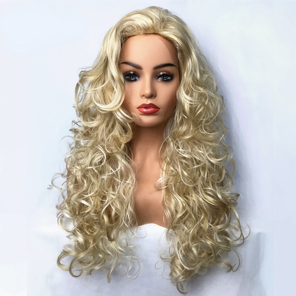 Ladies Blonde Long Curly Women Wavy Synthetic Hair Full Wig