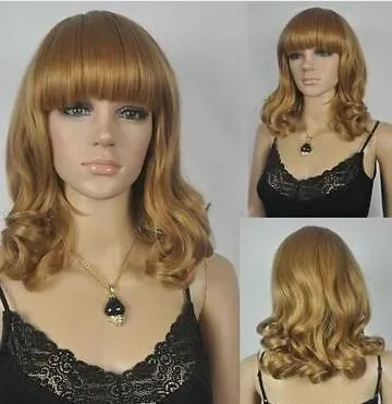 Fashionable golden long Brown curly women's cosplay synthetic hair wigs