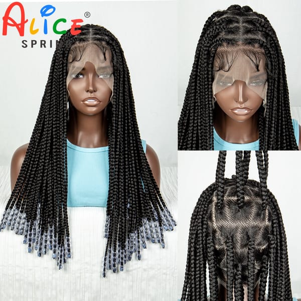 Full Lace Braided Wigs for Women Synthetic Lace Front Braided Wigs with Beads Knotless Cornrow Twist Braids Wigs with Baby Hair