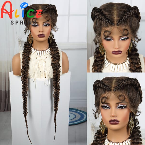 1B-30 Color Synthetic Lace Braided Wig 36 Inch Twisted Braids Transparent Lace Front Braided Wigs for Black Women with Baby Hair