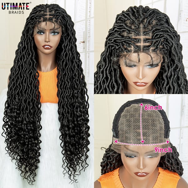 Synthetic Long Braided Wigs Lace Front Wigs Curly Ends Box Braided Lace Front Wig with Baby Hair for Black Women Afro Wig