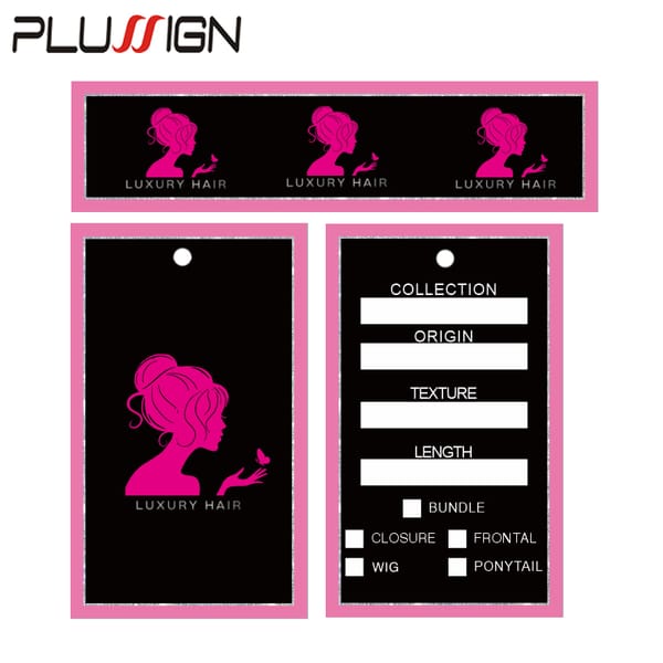 Plussign Wig Tags And Labels Custom Packaging Hair Tags For Bundles 12*3Cm Self-Adhesive Label 9*5.4Cm Hair/Wig Hang Tags 200Pcs