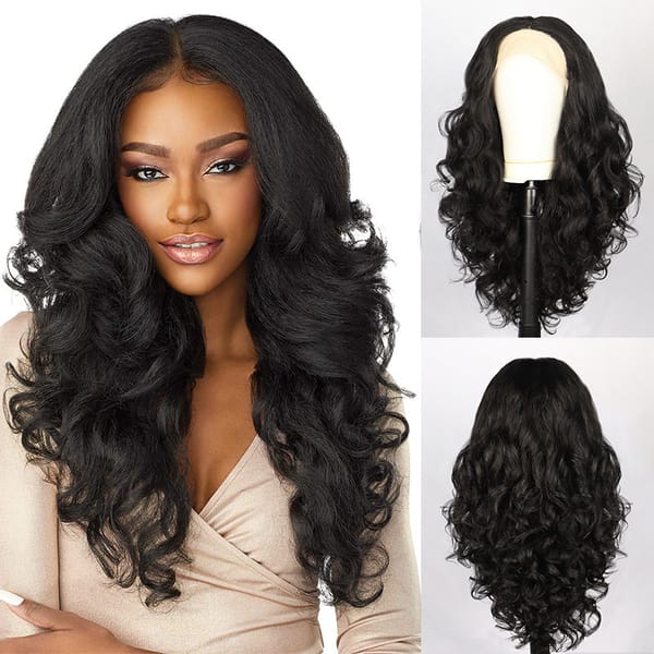 Fashion Long Black curly front lace Wavy Hair Wigs For Women’s yaki black fluffy chemical fiber hair Wig