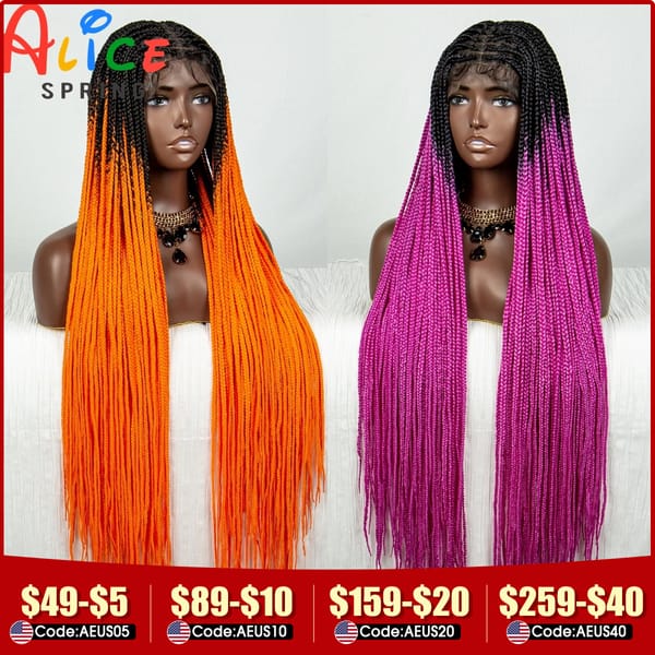 Straight Orange HD Full Lace Knotless Box Braided Wigs Synthetic Straight Lace Front Braids Wig with Baby Hair for Black Women
