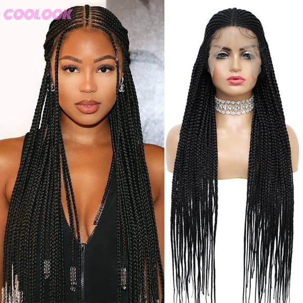36'' Hd Lace Braided Wigs Box Braids Synthetic Lace Front Wigs Faux Locs Braided Wigs Fulani Cornrow Braids Wig With Baby Hair